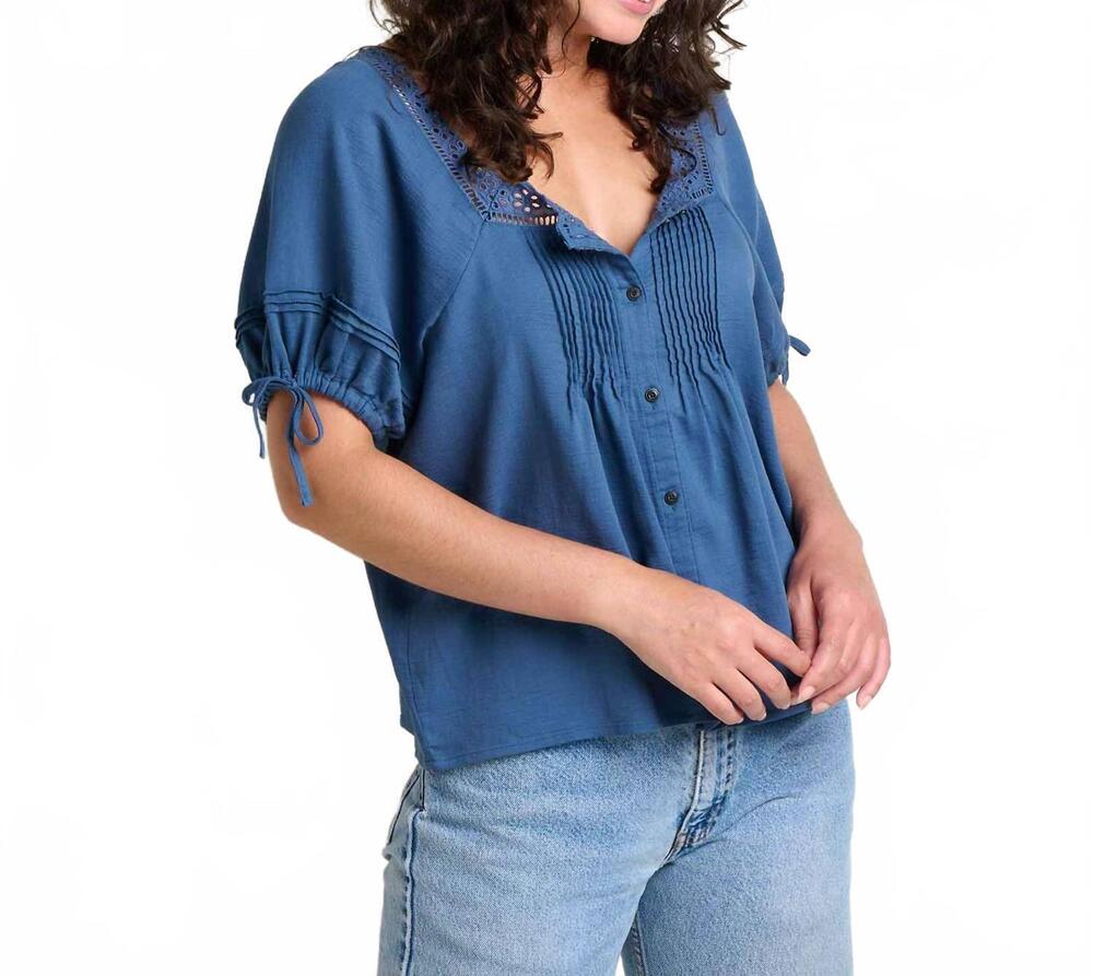 NEW TOAD&CO manzana peasant shirt in canal blue